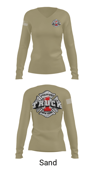 Women's Long Sleeve Vneck Shirt, Truck 1, Fire Department, Teamtime, Team time, sublimation, custom sports apparel, team uniforms, spirit wear, spiritwear, sports uniforms, custom shirts, team store, custom team store, fundraiser sports, apparel fundraiser