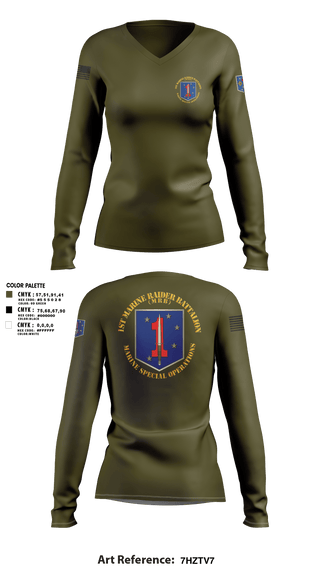 Womens Long Sleeve Vneck Shirt 1, 1st Marine Raider Battalion, Marines, Teamtime, Team time, sublimation, custom sports apparel, team uniforms, spirit wear, spiritwear, sports uniforms, custom shirts, team store, custom team store, fundraiser sports, apparel fundraiser