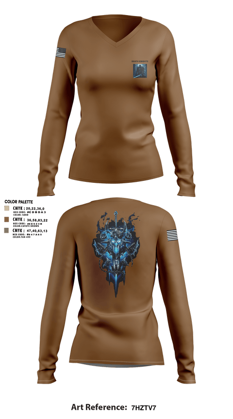 Womens Long Sleeve Vneck Shirt, Death Knights, Army, Teamtime, Team time, sublimation, custom sports apparel, team uniforms, spirit wear, spiritwear, sports uniforms, custom shirts, team store, custom team store, fundraiser sports, apparel fundraiser
