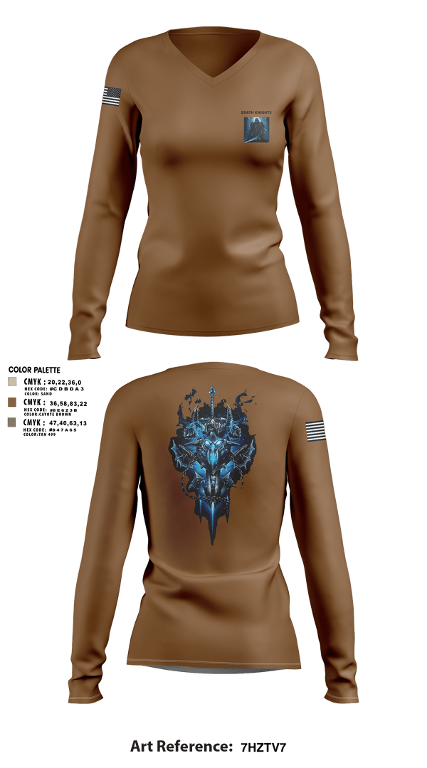Womens Long Sleeve Vneck Shirt, Death Knights, Army, Teamtime, Team time, sublimation, custom sports apparel, team uniforms, spirit wear, spiritwear, sports uniforms, custom shirts, team store, custom team store, fundraiser sports, apparel fundraiser