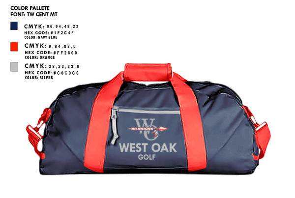 Duffle Bag, West Oak High School Golf, Golf, Teamtime, Team time, sublimation, custom sports apparel, team uniforms, spirit wear, spiritwear, sports uniforms, custom shirts, team store, custom team store, fundraiser sports, apparel fundraiser