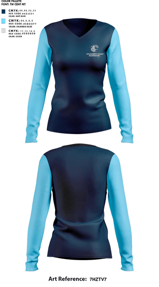 Womens Long Sleeve Vneck Shirt, Dougherty Valley High School Badminton, Spirit Store, Teamtime, Team time, sublimation, custom sports apparel, team uniforms, spirit wear, spiritwear, sports uniforms, custom shirts, team store, custom team store, fundraiser sports, apparel fundraiser