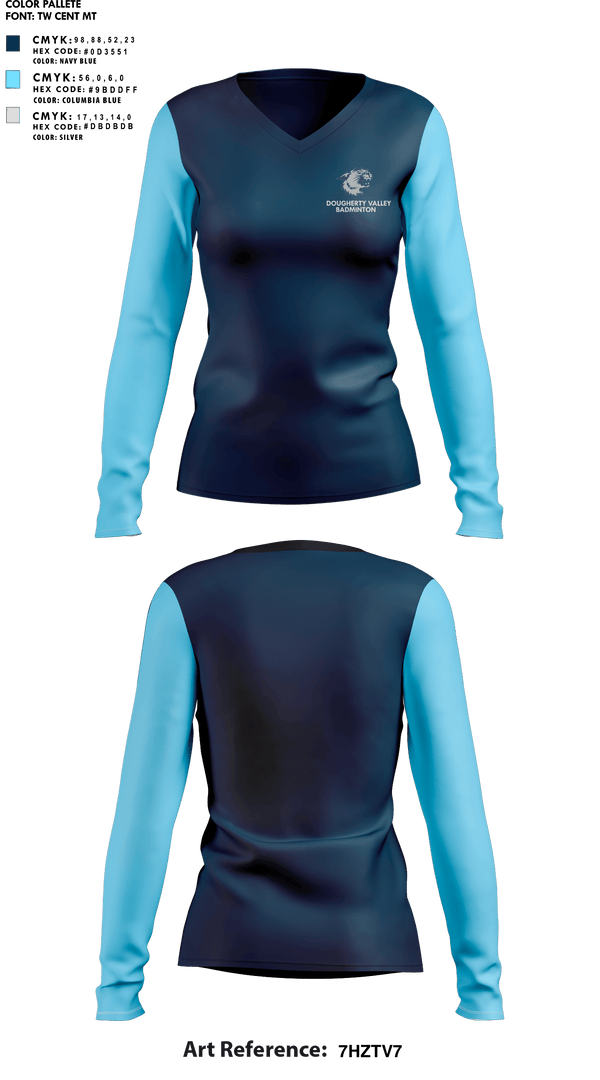 Womens Long Sleeve Vneck Shirt, Dougherty Valley High School Badminton, Spirit Store, Teamtime, Team time, sublimation, custom sports apparel, team uniforms, spirit wear, spiritwear, sports uniforms, custom shirts, team store, custom team store, fundraiser sports, apparel fundraiser