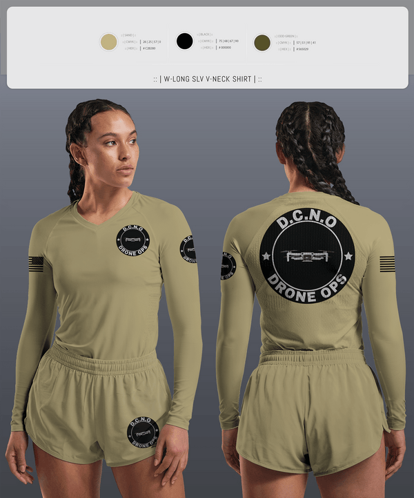 Womens Long Sleeve Vneck Shirt, D.C.N.O, Marines, Teamtime, Team time, sublimation, custom sports apparel, team uniforms, spirit wear, spiritwear, sports uniforms, custom shirts, team store, custom team store, fundraiser sports, apparel fundraiser
