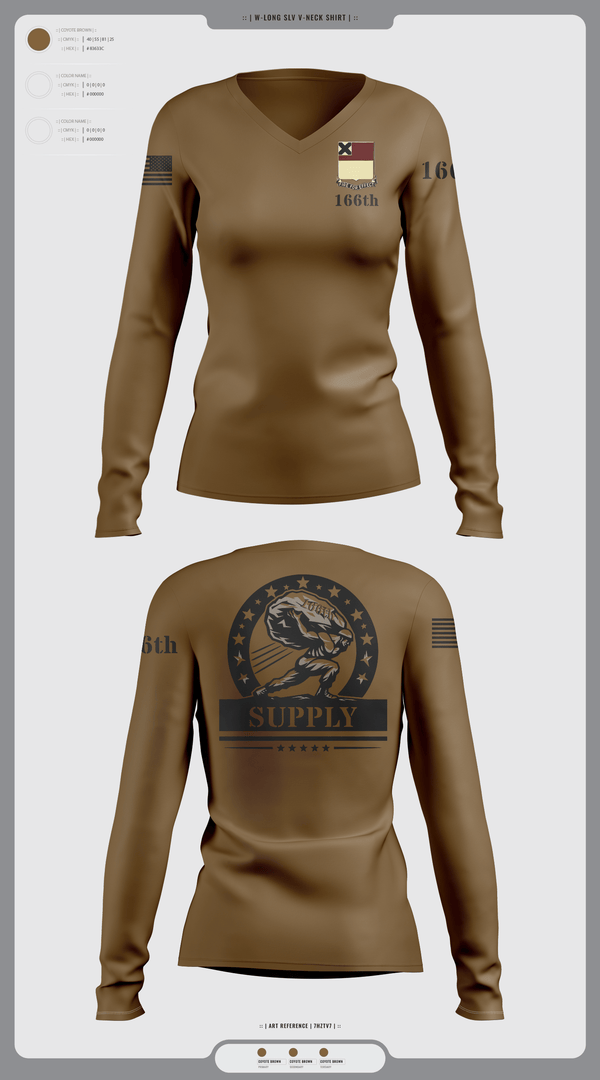 Womens Long Sleeve Vneck Shirt, HHD 166th Regiment, Army, Teamtime, Team time, sublimation, custom sports apparel, team uniforms, spirit wear, spiritwear, sports uniforms, custom shirts, team store, custom team store, fundraiser sports, apparel fundraiser