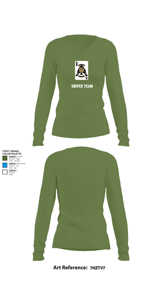 Womens Long Sleeve Vneck Shirt, Sniper Team, , Teamtime, Team time, sublimation, custom sports apparel, team uniforms, spirit wear, spiritwear, sports uniforms, custom shirts, team store, custom team store, fundraiser sports, apparel fundraiser