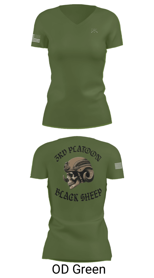 Women's Short Sleeve Vneck Shirt, 3rd PLT Black Sheep, Army, Teamtime, Team time, sublimation, custom sports apparel, team uniforms, spirit wear, spiritwear, sports uniforms, custom shirts, team store, custom team store, fundraiser sports, apparel fundraiser