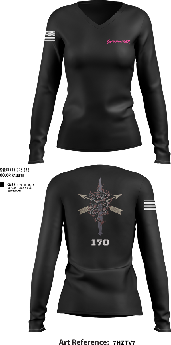 Womens Long Sleeve Vneck Shirt, ODB 170, Alpha Company, 3rd BN, 1SFG(A), Army, Teamtime, Team time, sublimation, custom sports apparel, team uniforms, spirit wear, spiritwear, sports uniforms, custom shirts, team store, custom team store, fundraiser sports, apparel fundraiser