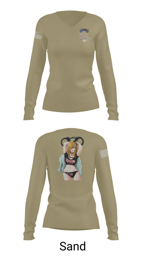 Womens Long Sleeve Vneck Shirt, US. Pentagon Force Protection Agency CounterintelligenceMARDET Fort Leonard Wood (FLW) DoD Interservice Non-Lethal Individual Weapons Instructor's Course Fort Leonard Wood Basic Military Police School House, Police, Teamtime, Team time, sublimation, custom sports apparel, team uniforms, spirit wear, spiritwear, sports uniforms, custom shirts, team store, custom team store, fundraiser sports, apparel fundraiser