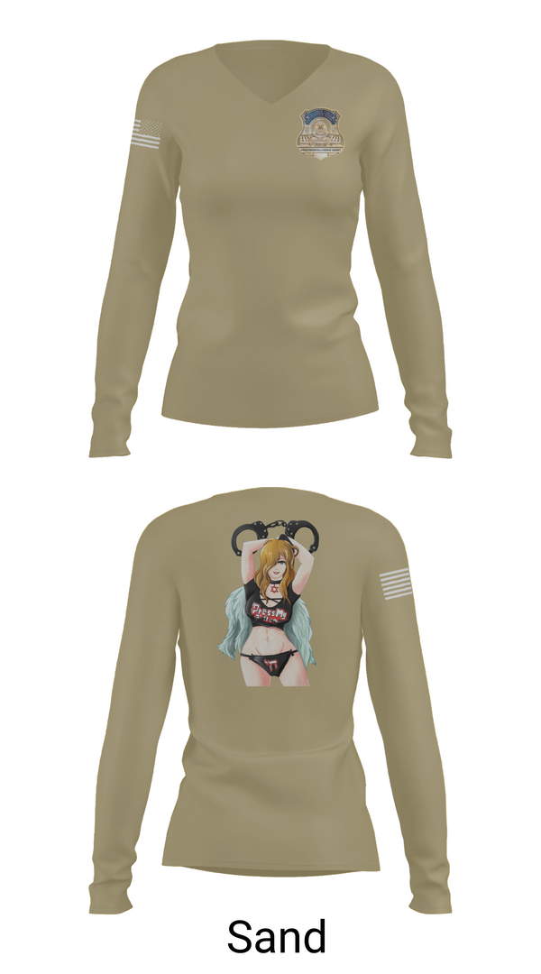 Womens Long Sleeve Vneck Shirt, US. Pentagon Force Protection Agency CounterintelligenceMARDET Fort Leonard Wood (FLW) DoD Interservice Non-Lethal Individual Weapons Instructor's Course Fort Leonard Wood Basic Military Police School House, Police, Teamtime, Team time, sublimation, custom sports apparel, team uniforms, spirit wear, spiritwear, sports uniforms, custom shirts, team store, custom team store, fundraiser sports, apparel fundraiser