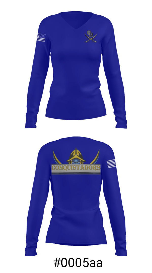 Women's Long Sleeve Vneck Shirt, Conquistadors, Softball, Teamtime, Team time, sublimation, custom sports apparel, team uniforms, spirit wear, spiritwear, sports uniforms, custom shirts, team store, custom team store, fundraiser sports, apparel fundraiser
