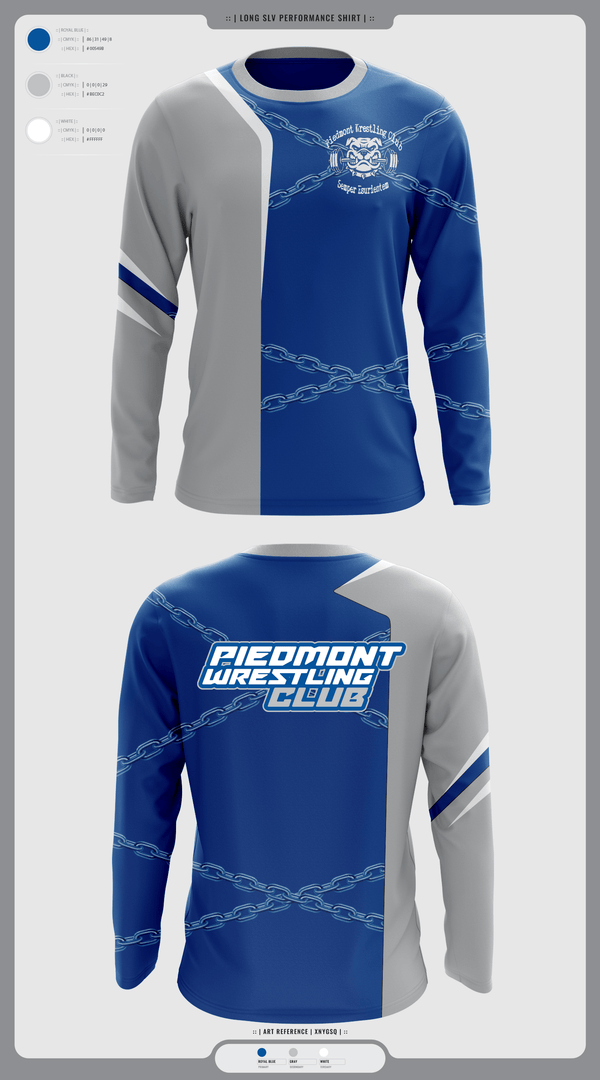 Long Sleeve Performance Shirt, Piedmont Youth Wrestling, Wrestling, Teamtime, Team time, sublimation, custom sports apparel, team uniforms, spirit wear, spiritwear, sports uniforms, custom shirts, team store, custom team store, fundraiser sports, apparel fundraiser
