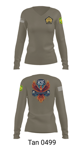 Womens Long Sleeve Vneck Shirt 1, Phoenix H2F, Army, Teamtime, Team time, sublimation, custom sports apparel, team uniforms, spirit wear, spiritwear, sports uniforms, custom shirts, team store, custom team store, fundraiser sports, apparel fundraiser