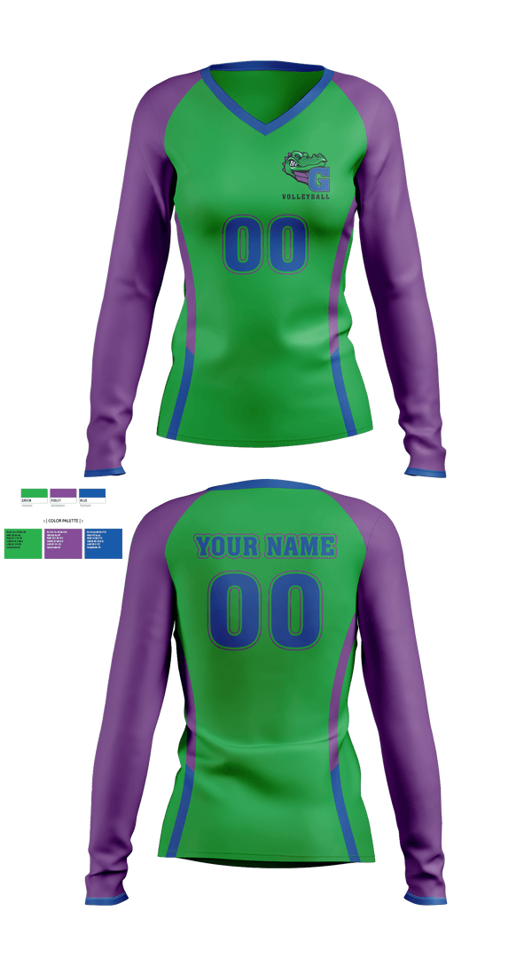 Women's Long Sleeve Vneck Shirt, James N Gamble Montessori Junior High School Volleyball, Women's Volleyball, Teamtime, Team time, sublimation, custom sports apparel, team uniforms, spirit wear, spiritwear, sports uniforms, custom shirts, team store, custom team store, fundraiser sports, apparel fundraiser