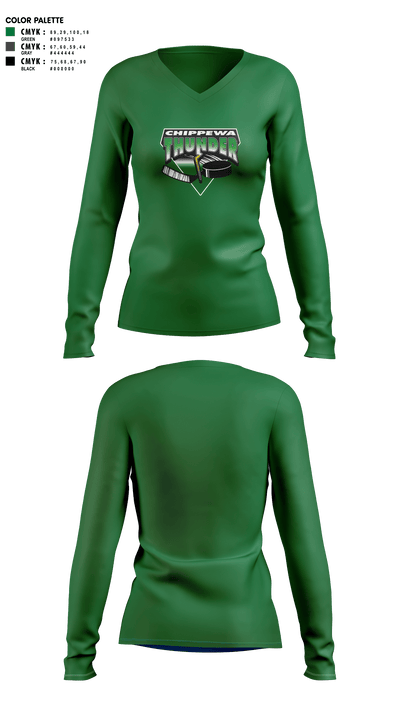 Chippewa Youth Hockey 90833189 Women's Long Sleeve V-neck Shirt -1 12