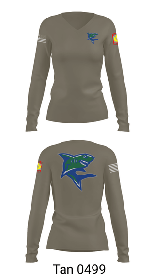 Women's Long Sleeve Vneck Shirt, Bullshark Battalion, Army, Teamtime, Team time, sublimation, custom sports apparel, team uniforms, spirit wear, spiritwear, sports uniforms, custom shirts, team store, custom team store, fundraiser sports, apparel fundraiser
