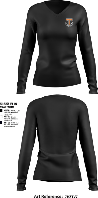 Womens Long Sleeve Vneck Shirt, Tabb NJROTC, Navy, Teamtime, Team time, sublimation, custom sports apparel, team uniforms, spirit wear, spiritwear, sports uniforms, custom shirts, team store, custom team store, fundraiser sports, apparel fundraiser