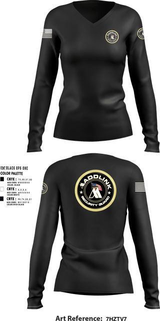 Womens Long Sleeve Vneck Shirt, Maddlink Security Guard, , Teamtime, Team time, sublimation, custom sports apparel, team uniforms, spirit wear, spiritwear, sports uniforms, custom shirts, team store, custom team store, fundraiser sports, apparel fundraiser
