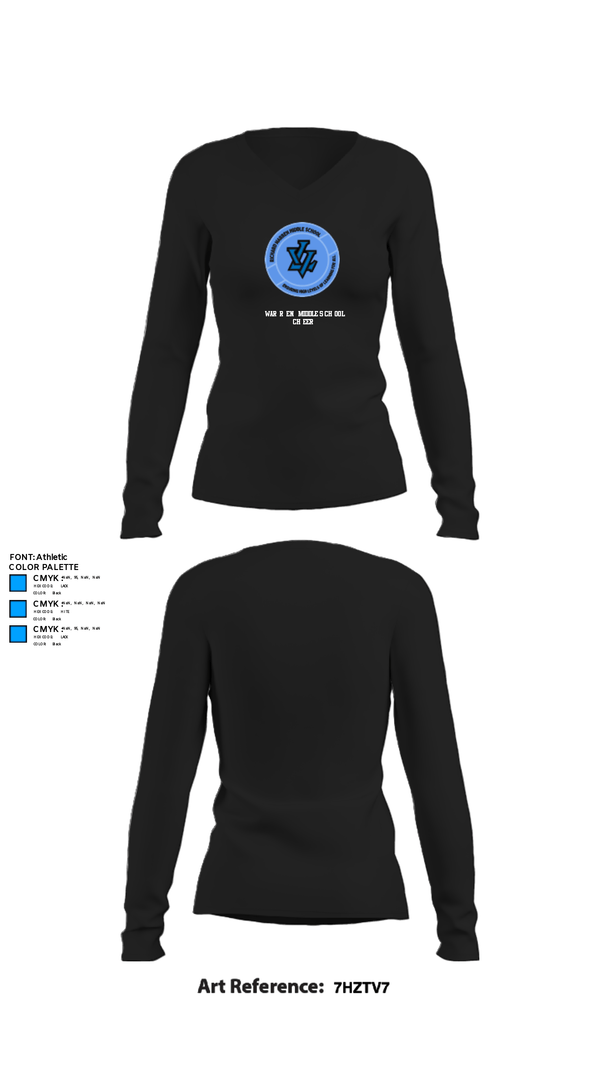 Womens Long Sleeve Vneck Shirt, Warren Middle School Cheer, Cheer, Teamtime, Team time, sublimation, custom sports apparel, team uniforms, spirit wear, spiritwear, sports uniforms, custom shirts, team store, custom team store, fundraiser sports, apparel fundraiser