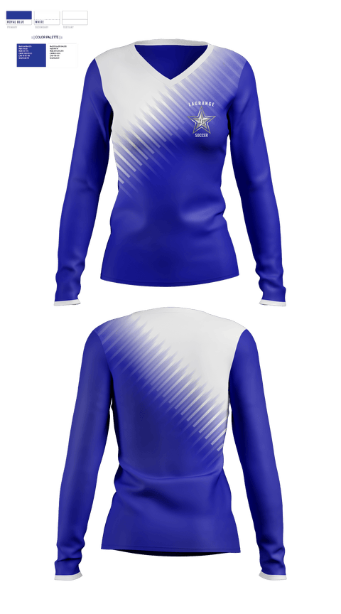 Womens Long Sleeve Vneck Shirt, Lagrange High School Soccer, Women's Soccer, Teamtime, Team time, sublimation, custom sports apparel, team uniforms, spirit wear, spiritwear, sports uniforms, custom shirts, team store, custom team store, fundraiser sports, apparel fundraiser