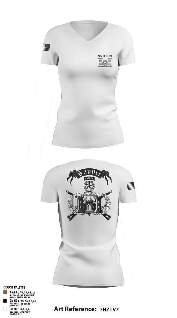 Womens Short Sleeve Vneck Shirt, 95TH EN, Army, Teamtime, Team time, sublimation, custom sports apparel, team uniforms, spirit wear, spiritwear, sports uniforms, custom shirts, team store, custom team store, fundraiser sports, apparel fundraiser