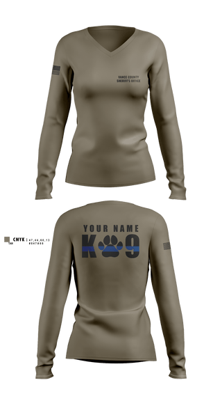 Womens Long Sleeve Vneck Shirt, Vance County Sheriff's Office  K9 Unit, Police, Teamtime, Team time, sublimation, custom sports apparel, team uniforms, spirit wear, spiritwear, sports uniforms, custom shirts, team store, custom team store, fundraiser sports, apparel fundraiser