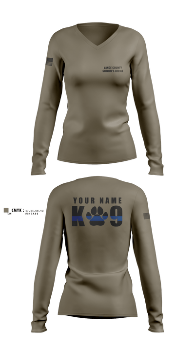 Vance County Sheriff's Office  K9 Unit 48237740 Women's Long Sleeve V-neck Shirt - 9
