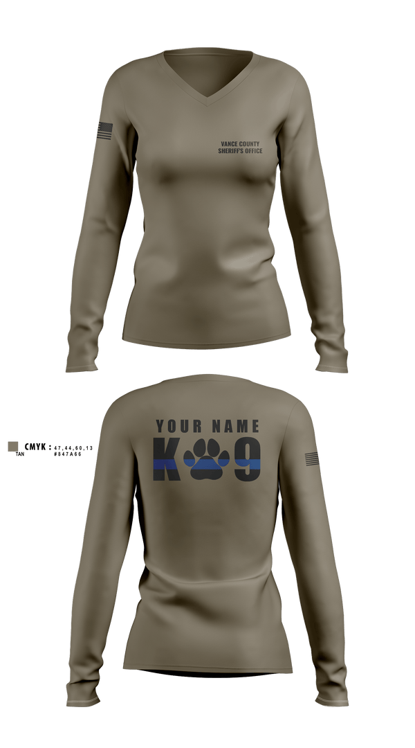 Womens Long Sleeve Vneck Shirt, Vance County Sheriff's Office  K9 Unit, Police, Teamtime, Team time, sublimation, custom sports apparel, team uniforms, spirit wear, spiritwear, sports uniforms, custom shirts, team store, custom team store, fundraiser sports, apparel fundraiser