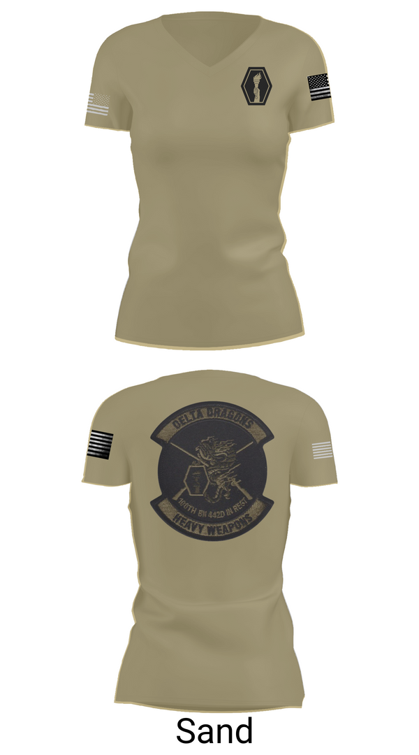 Womens Short Sleeve Vneck Shirt, 100th Battalion 442nd Infantry Delta dragons, Army, Teamtime, Team time, sublimation, custom sports apparel, team uniforms, spirit wear, spiritwear, sports uniforms, custom shirts, team store, custom team store, fundraiser sports, apparel fundraiser