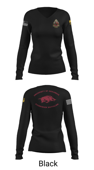 Womens Long Sleeve Vneck Shirt, University of Arkansas Army ROTC - Razorback Battalion, Army, Teamtime, Team time, sublimation, custom sports apparel, team uniforms, spirit wear, spiritwear, sports uniforms, custom shirts, team store, custom team store, fundraiser sports, apparel fundraiser