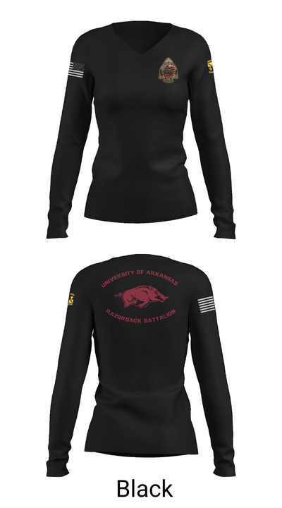 University of Arkansas Army ROTC - Razorback Battalion 15416563 Women's Long Sleeve V-neck Shirt - 37