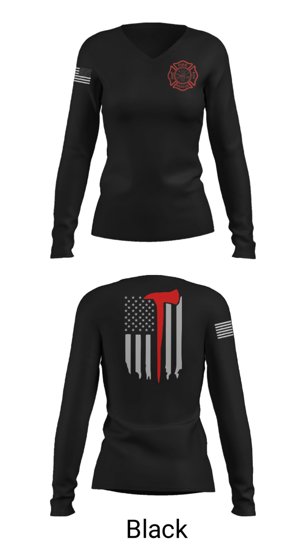 Women's Long Sleeve Vneck Shirt, Okay Fire & Rescue, Fire Department, Teamtime, Team time, sublimation, custom sports apparel, team uniforms, spirit wear, spiritwear, sports uniforms, custom shirts, team store, custom team store, fundraiser sports, apparel fundraiser