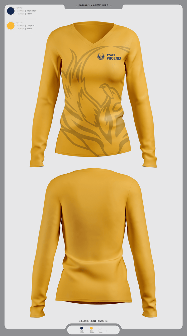 Womens Long Sleeve Vneck Shirt, TYWLS Phoenix, Spirit Store, Teamtime, Team time, sublimation, custom sports apparel, team uniforms, spirit wear, spiritwear, sports uniforms, custom shirts, team store, custom team store, fundraiser sports, apparel fundraiser
