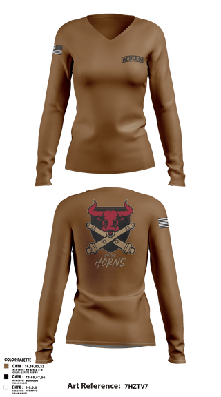 Women's Long Sleeve Vneck Shirt, BRAVO BULLS, Army, Teamtime, Team time, sublimation, custom sports apparel, team uniforms, spirit wear, spiritwear, sports uniforms, custom shirts, team store, custom team store, fundraiser sports, apparel fundraiser
