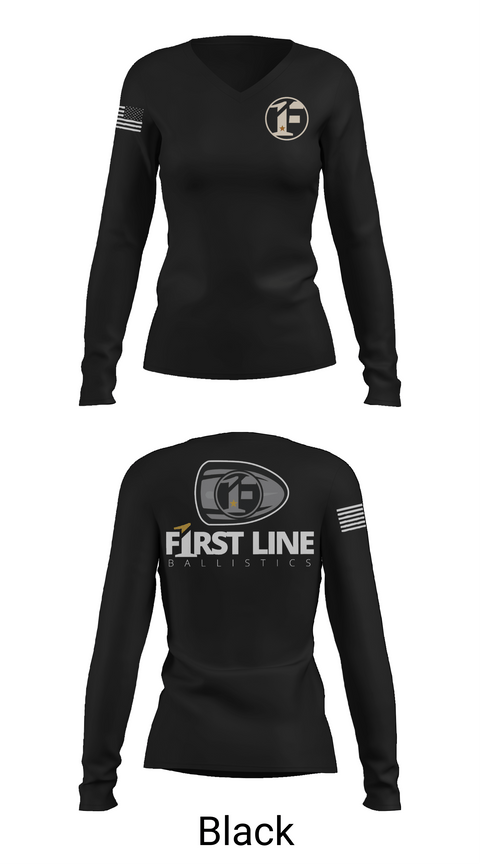 Womens Long Sleeve Vneck Shirt, First Line Ballistics, , Teamtime, Team time, sublimation, custom sports apparel, team uniforms, spirit wear, spiritwear, sports uniforms, custom shirts, team store, custom team store, fundraiser sports, apparel fundraiser