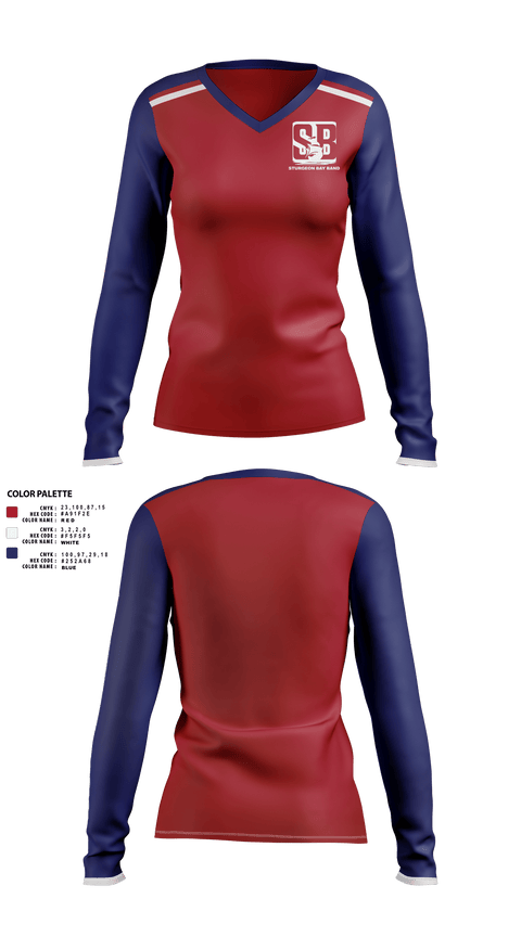 Womens Long Sleeve Vneck Shirt, Sturgeon Bay High School Band, Spirit Store, Teamtime, Team time, sublimation, custom sports apparel, team uniforms, spirit wear, spiritwear, sports uniforms, custom shirts, team store, custom team store, fundraiser sports, apparel fundraiser