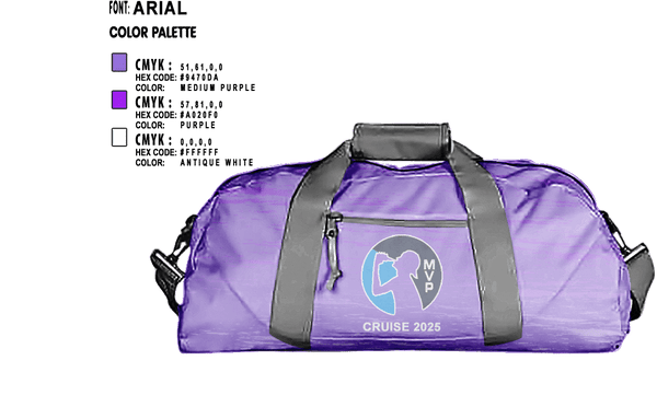 Duffle Bag, MVP Cruise 2025, Spirit Store, Teamtime, Team time, sublimation, custom sports apparel, team uniforms, spirit wear, spiritwear, sports uniforms, custom shirts, team store, custom team store, fundraiser sports, apparel fundraiser