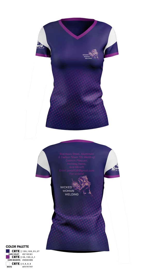 Womens Short Sleeve Vneck Shirt, Wicked Woman Welding, , Teamtime, Team time, sublimation, custom sports apparel, team uniforms, spirit wear, spiritwear, sports uniforms, custom shirts, team store, custom team store, fundraiser sports, apparel fundraiser