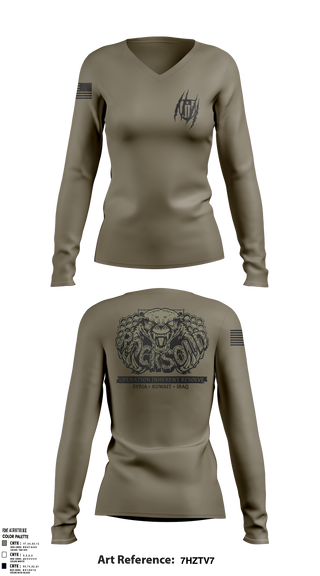 Womens Long Sleeve Vneck Shirt, , Army, Teamtime, Team time, sublimation, custom sports apparel, team uniforms, spirit wear, spiritwear, sports uniforms, custom shirts, team store, custom team store, fundraiser sports, apparel fundraiser