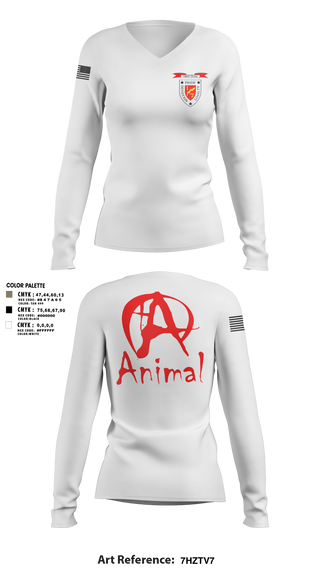 Womens Long Sleeve Vneck Shirt, 1/7 animal, Marines, Teamtime, Team time, sublimation, custom sports apparel, team uniforms, spirit wear, spiritwear, sports uniforms, custom shirts, team store, custom team store, fundraiser sports, apparel fundraiser