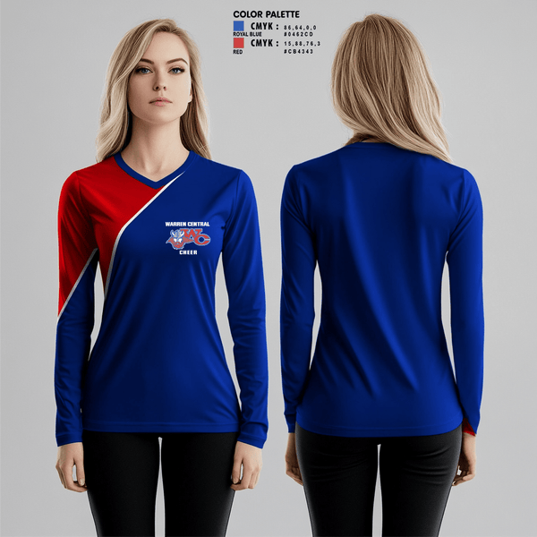 Womens Long Sleeve Vneck Shirt 1, Warren Central High School Cheer, Cheer, Teamtime, Team time, sublimation, custom sports apparel, team uniforms, spirit wear, spiritwear, sports uniforms, custom shirts, team store, custom team store, fundraiser sports, apparel fundraiser