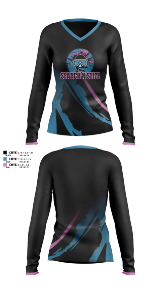 Womens Long Sleeve Vneck Shirt, SearchNSeize, Swimming, Teamtime, Team time, sublimation, custom sports apparel, team uniforms, spirit wear, spiritwear, sports uniforms, custom shirts, team store, custom team store, fundraiser sports, apparel fundraiser