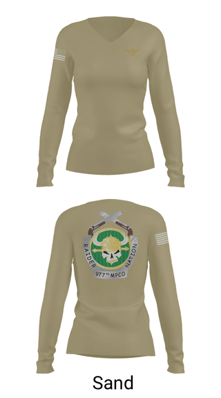 Womens Long Sleeve Vneck Shirt, 977 MP CO, Army, Teamtime, Team time, sublimation, custom sports apparel, team uniforms, spirit wear, spiritwear, sports uniforms, custom shirts, team store, custom team store, fundraiser sports, apparel fundraiser