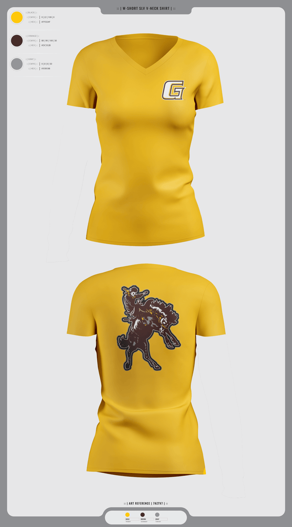 Womens Short Sleeve Vneck Shirt, Garden City Broncbusters, Golf, Teamtime, Team time, sublimation, custom sports apparel, team uniforms, spirit wear, spiritwear, sports uniforms, custom shirts, team store, custom team store, fundraiser sports, apparel fundraiser