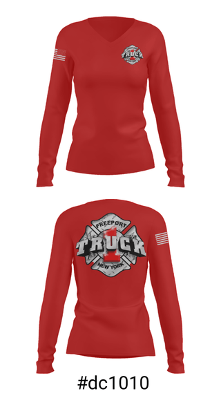 Women's Long Sleeve Vneck Shirt, Truck 1, Fire Department, Teamtime, Team time, sublimation, custom sports apparel, team uniforms, spirit wear, spiritwear, sports uniforms, custom shirts, team store, custom team store, fundraiser sports, apparel fundraiser