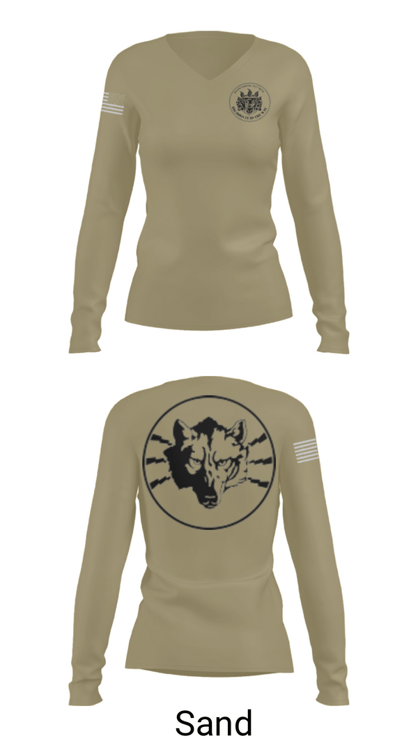 Women's Long Sleeve Vneck Shirt, Wolves, Bravo, 305th MI, Army, Teamtime, Team time, sublimation, custom sports apparel, team uniforms, spirit wear, spiritwear, sports uniforms, custom shirts, team store, custom team store, fundraiser sports, apparel fundraiser