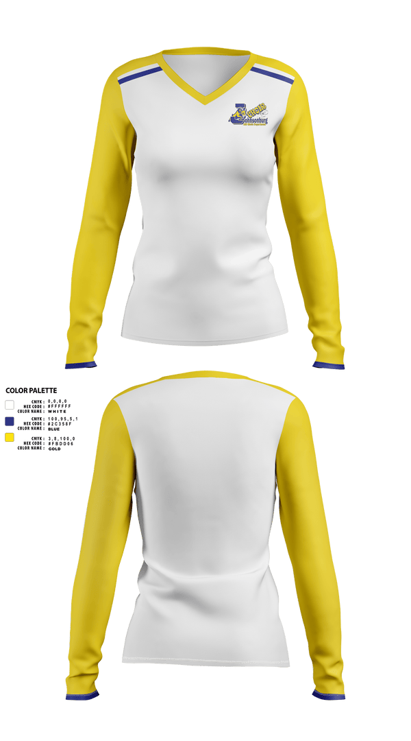 Womens Long Sleeve Vneck Shirt, Johnsonburg Area Senior High School Band, Spirit Store, Teamtime, Team time, sublimation, custom sports apparel, team uniforms, spirit wear, spiritwear, sports uniforms, custom shirts, team store, custom team store, fundraiser sports, apparel fundraiser