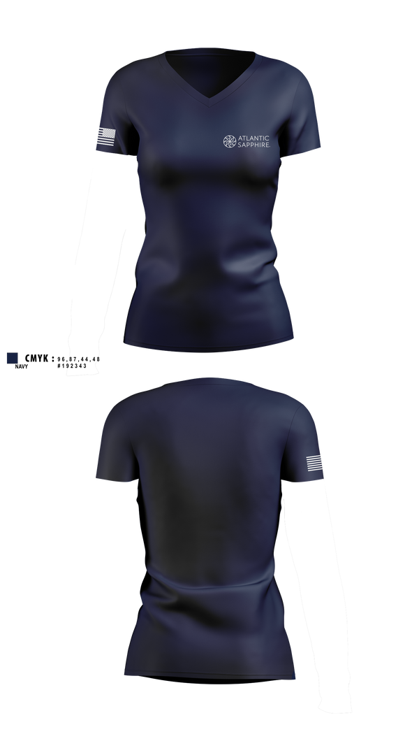 Womens Short Sleeve Vneck Shirt, Atlantic Sapphire, Army, Teamtime, Team time, sublimation, custom sports apparel, team uniforms, spirit wear, spiritwear, sports uniforms, custom shirts, team store, custom team store, fundraiser sports, apparel fundraiser