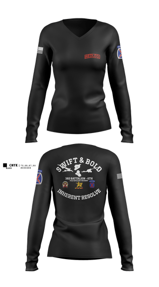 Womens Long Sleeve Vneck Shirt, Bravo bulls3-6 fa, Army, Teamtime, Team time, sublimation, custom sports apparel, team uniforms, spirit wear, spiritwear, sports uniforms, custom shirts, team store, custom team store, fundraiser sports, apparel fundraiser