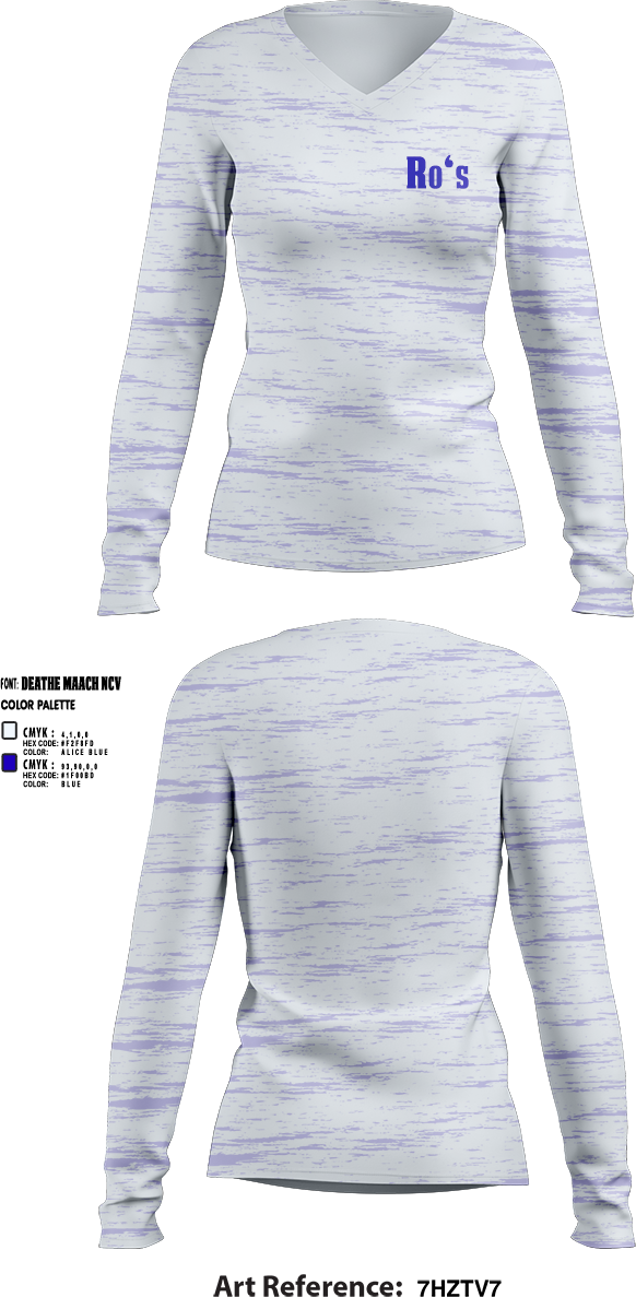 Womens Long Sleeve Vneck Shirt, Ro‘s, , Teamtime, Team time, sublimation, custom sports apparel, team uniforms, spirit wear, spiritwear, sports uniforms, custom shirts, team store, custom team store, fundraiser sports, apparel fundraiser